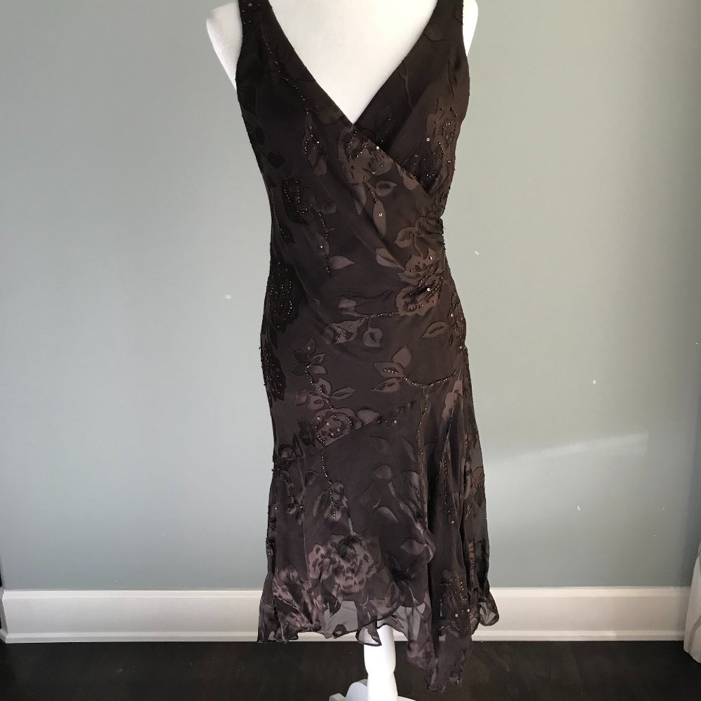 Alex Evenings Beaded Dress Midi Brown